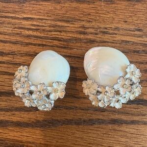 Floral Silver and Cream Shell Earrings